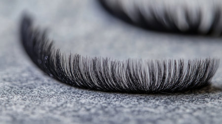 This striking close-up showcases luxurious false eyelashes resting on a soft surface, emphasizing their intricate texture and detail, perfect for beauty and makeup projects.の素材