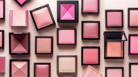 A stunning display of pink blush cosmetics highlighting the variety of textures and shades, perfect for beauty lovers seeking inspiration or makeup ideas.の素材