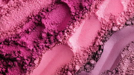A stunning array of colorful powders in shades of pink, red, and purple creates an artistic and vibrant background perfect for showcasing beauty and cosmetic themes.の素材