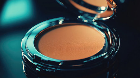 Stunning close-up of a compact powder, showcasing its smooth texture and elegant silver case, perfect for beauty enthusiasts and fashion lovers seeking aesthetic appeal.の素材