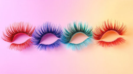 A captivating display of colorful eyelashes arranged on a soft gradient background, perfect for beauty inspiration and cosmetic advertising, showcasing texture and style.の素材