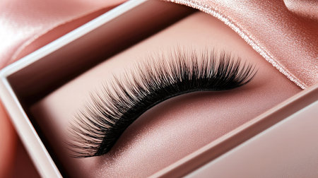 Discover the elegance of handcrafted false eyelashes displayed in a luxurious pink box, ideal for enhancing your beauty routine and elevating your makeup look.の素材