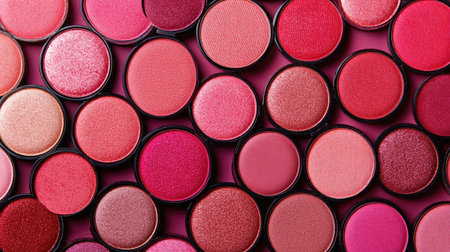 Colorful array of cosmetic blushes in shades from deep red to soft pink, perfect for makeup lovers seeking vibrant hues for stunning looks and artistry.の素材