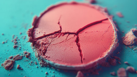 A close-up image of cracked red powder set against a vibrant background, highlighting its texture and color contrast, perfect for beauty and art-related themes.の素材
