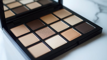 Explore a professional eyeshadow palette with a range of neutral shades designed for stunning makeup looks. Ideal for beauty enthusiasts and makeup artists alike.の素材