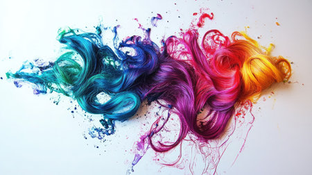 A stunning display of colorful hair dye creates a vibrant splash of hues, emphasizing creativity and beauty in a unique artistic expression perfect for design projects.の素材