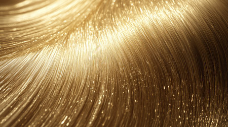 This close-up image showcases the beauty of shimmering gold hair, highlighting the smooth wavy texture and radiant shine, perfect for beauty and fashion themes.の素材