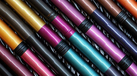 This image showcases a stunning array of colorful pens arranged in a captivating pattern, ideal for inspiring creativity and artistic projects in various settings.の素材