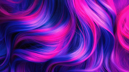 Eye-catching close-up of colorful hair featuring vibrant pink and purple waves. Perfect for fashion, beauty, or creative projects needing a dynamic and bold aesthetic.の素材