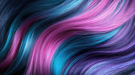 This captivating image features vibrant hair colors in shades of pink, blue, and purple, artistically swirling together to create a stunning visual texture perfect for creative projects.の素材