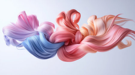 A stunning abstract representation of flowing hair in soft pastel shades, creating a visually captivating design. This composition highlights movement and texture beautifully.の素材