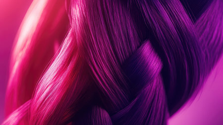 A stunning close-up image showcasing a vibrant purple and pink hair braid, highlighting the intricate texture and artistic beauty ideal for various creative applications.の素材