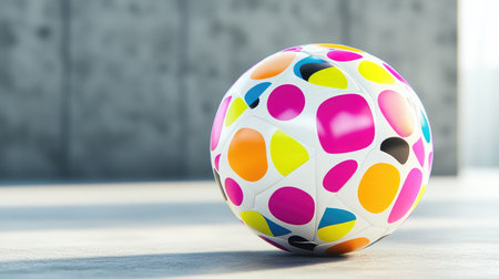 A vibrant ball featuring colorful patterns sits on a smooth surface, creating a cheerful atmosphere ideal for playful activities or artistic projects in diverse settings.の素材