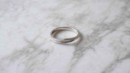 Delicate silver ring resting on a smooth marble surface, showcasing a minimalist design ideal for weddings, engagements, or as a timeless fashion accessory.の素材