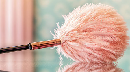 A beautiful and soft feather duster resting on a glossy surface, showcasing its delicate design. Ideal for enhancing home aesthetics while ensuring effective cleaning and dusting.の素材