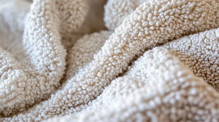 This image showcases a detailed close-up of soft, plush fabric in creamy beige tones, ideal for use in textiles, home decor, and fashion projects, creating a warm atmosphere.の素材