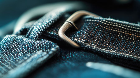 A stunning close-up image showcasing a fabric strap with a metal buckle, emphasizing intricate weaving details and material quality, perfect for fashion and design projects.の素材