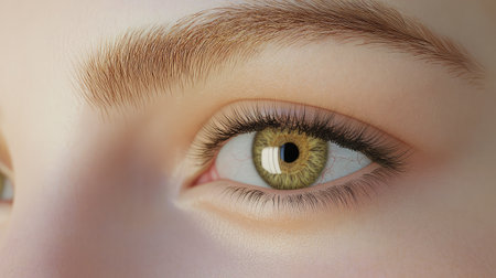 This stunning close-up image captures the intricate details of a green iris and long eyelashes, showcasing the natural beauty of human anatomy with exquisite texture and vibrant color.の素材