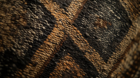 A detailed close-up view of a beautifully woven fabric showcasing intricate geometric patterns and warm earthy tones, perfect for textile design and home decor inspiration.の素材