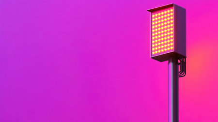 A bright pink LED light installed on a sleek pole, perfectly contrasting against a soft purple background, ideal for creative projects and modern design inspirations.の素材