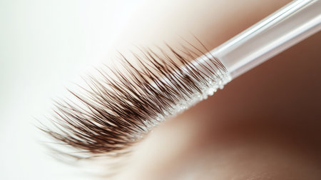 This image captures the intricate details of a single eyelash on a clear applicator, highlighting the beauty and elegance essential for cosmetics and beauty applications.の素材