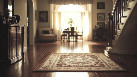 A beautifully designed living space featuring warm wooden flooring, comfortable furniture, and abundant natural light, creating an inviting atmosphere perfect for relaxing or entertaining.の素材