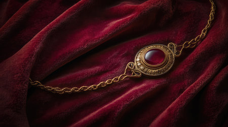 A stunning vintage jewelry piece featuring intricate design elements on deep red velvet, embodying elegance and opulence for fashion enthusiasts and collectors.の素材