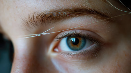 A stunning close-up image showcasing the intricate details of a person's eye, featuring vibrant colors and delicate textures that evoke a sense of natural beauty and intrigue.の素材