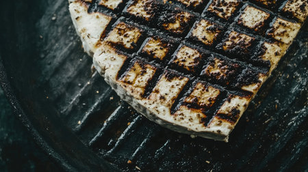 Enjoy the artistry of grilled cheese showcasing exquisite char marks, ideal for culinary enthusiasts seeking inspiration in modern cooking with fresh ingredients.の素材