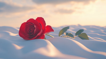 A stunning red rose lies gracefully on soft white fabric, illuminated by gentle natural light, creating an artistic and romantic atmosphere perfect for various themes.の素材