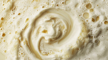 High-definition image of creamy foam swirling in a circular pattern, showcasing rich textures and inviting tones, ideal for culinary and beverage themes in stock photography.の素材
