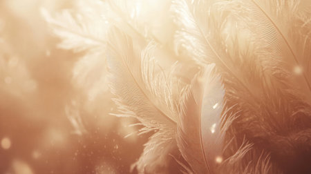 Enchanting capture of soft feathers illuminated by warm light, creating a serene and artistic backdrop perfect for various elegant design applications.の素材