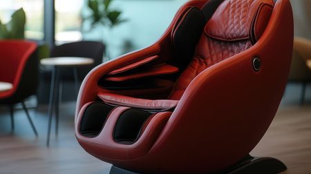 Experience ultimate comfort with this modern massage chair, designed for relaxation in an inviting interior space, enhancing wellness and style in any setting.の素材