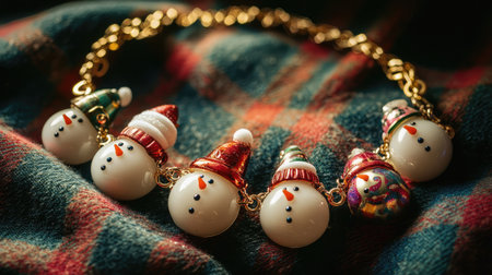 A delightful snowman bracelet featuring playful charms that capture the spirit of winter festivities, ideal for adding cheer to holiday outfits or as a thoughtful gift.の素材