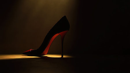 A striking silhouette of a high heel shoe set against a dark background, emphasizing elegance and style, ideal for fashion-focused visuals and marketing materials.の素材