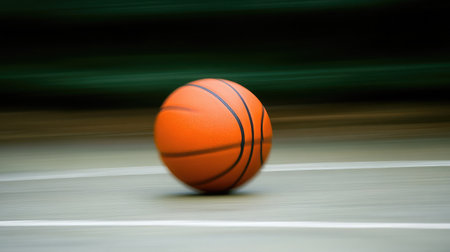Captivating image of a basketball in motion showcases the energy and excitement of the game, perfect for sports marketing, fitness themes, and action-oriented projects.の素材