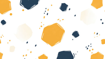 Bright and playful hexagonal shapes decorate a white background, ideal for creative projects, modern designs, and artistic expressions in various digital media formats.の素材