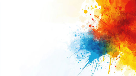 A stunning abstract splash featuring bright orange, blue, and yellow colors on a soft white background. Perfect for artistic projects and creative inspiration with a modern touch.の素材