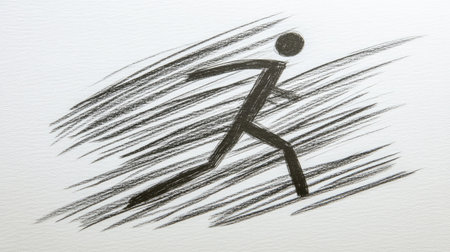 A minimalist illustration of a running stick figure captures the essence of speed and motion, ideal for use in creative projects, athletic themes, or to convey energy.の素材