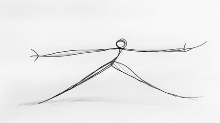 Simple yet elegant linear figure performing a yoga pose symbolizes tranquility and meditation, perfect for wellness, mindfulness, and health concepts.の素材