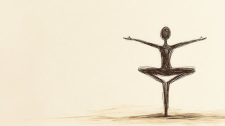 This artistic sketch represents a figure in a yoga pose, symbolizing balance and tranquility, perfect for promoting wellness and mindfulness in visual projects.の素材