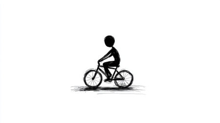 Simple yet captivating, this illustration features a stick figure cycling, embodying freedom and joy in a minimalist design that sparks the imagination.の素材