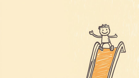 Cheerful illustration of a happy child sitting on a colorful slide, capturing the essence of childhood joy and carefree fun in a playful design suitable for various uses.の素材