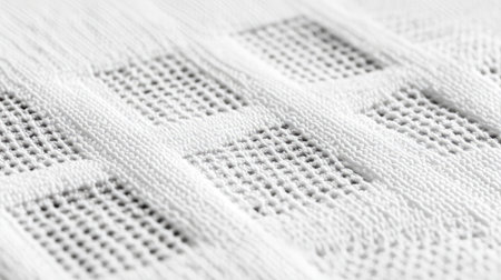 This image showcases a close-up of textured white fabric featuring a unique woven pattern. The intricate design enhances elegance, making it perfect for various creative projects.の素材