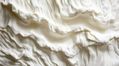 Captivating close-up of soft cream fabric featuring unique ruffles and pleats, ideal for inspiration in fashion design, interior decorations, or artistic textile applications.の素材