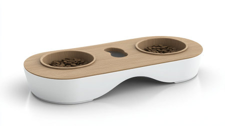 This modern double pet food bowl features a stylish bamboo top and sleek design, ideal for enhancing your pet feeding experience with elegance and practicality.の素材
