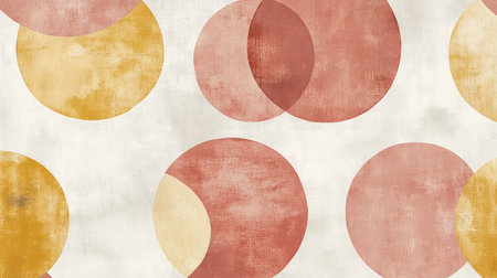 This abstract background features textured circles in warm colors, perfect for creative design projects, home decor, and artistic applications. Ideal for graphic use.の素材