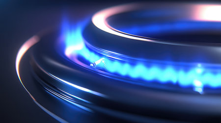 A captivating abstract background featuring a smooth metallic surface illuminated by glowing blue light, ideal for themes of innovation, technology, and modern design.の素材