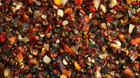 A vibrant mixture of spices and herbs showcasing a blend of colors and textures, perfect for enhancing the flavor of a variety of dishes in culinary creations.の素材