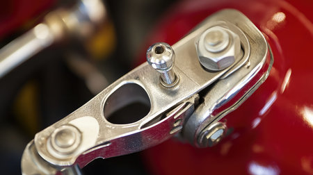 This image features a close-up view of a metallic connector component used in automotive engineering, showcasing intricate design details and high-quality craftsmanship essential for performance.の素材